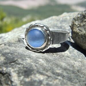 🌺Vintage Sterling Blue Glass Ring